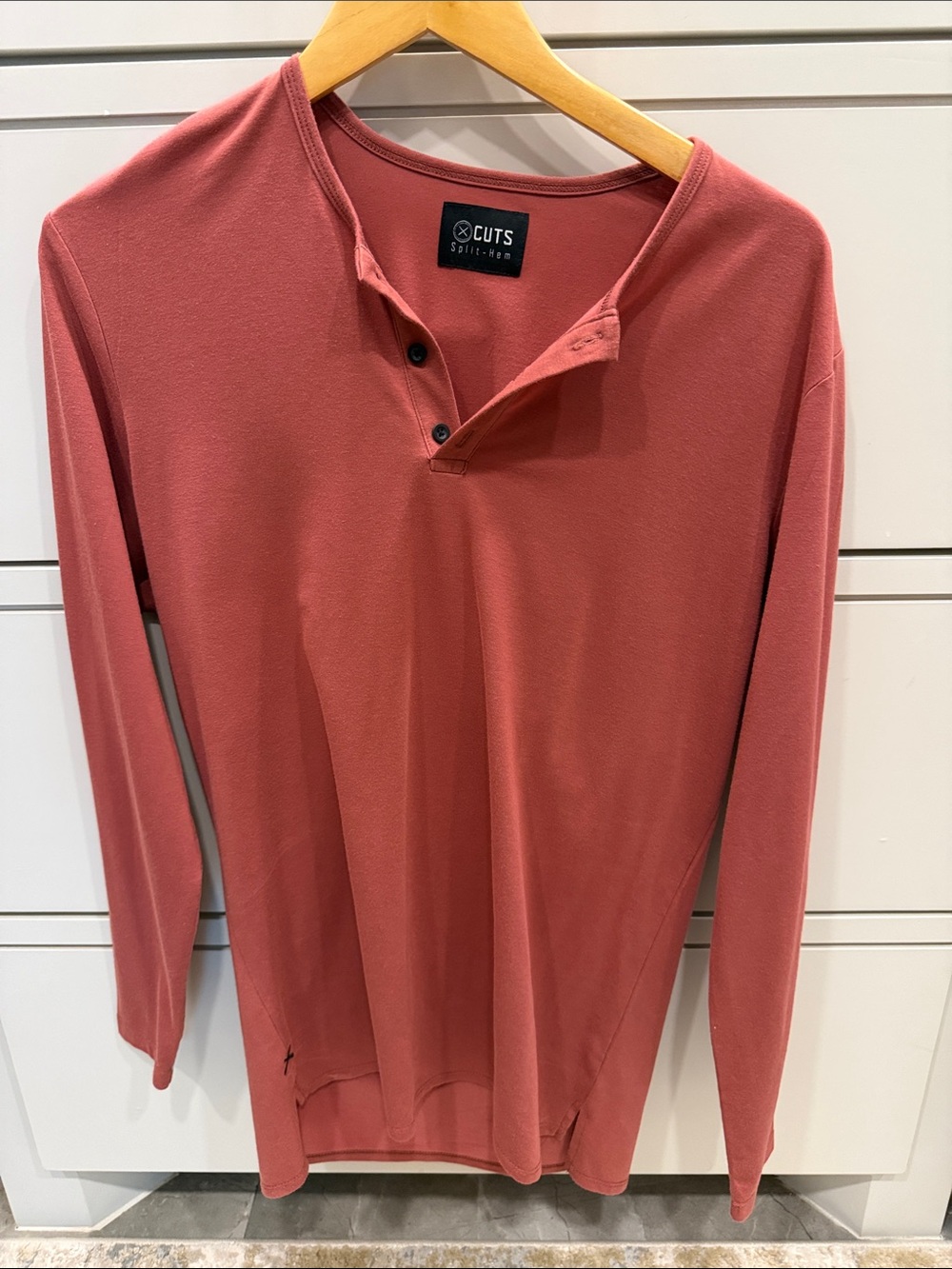 Cuts Clothing Split-Henley Long Sleeve Top in Dusty Rose